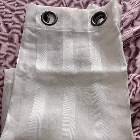 Eyelet Kitchen Curtains White striped Semi Sheer x 2 Panels Small window decor - Picture 5 of 10